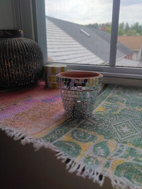 Mosaic Mirror Glass Planter Pot - Silver